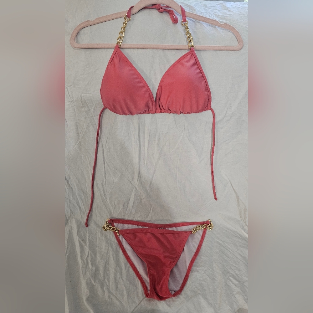 Pink Bikini with Gold Chain Detail